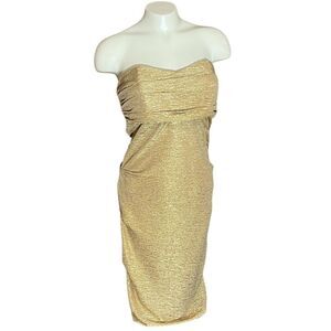 Rubber Duckie‎ Gold Sparkling Strapless Ruched Dress Disco Cocktail